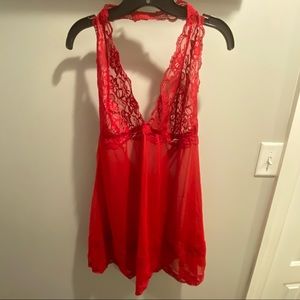 18/20 Sexy Red Lace Halter Babydoll Lane Bryant Cacique